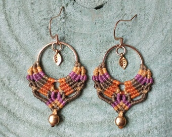 Boucles d'oreilles macramé, boucles d'oreilles femme, boucles d'oreilles élégantes, boucles d'oreilles en or rose, boucles d'oreilles boho, boucles d'oreilles créoles, accessoires de mode