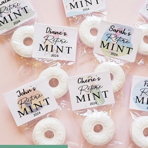 SET OF 60 Retirement Gifts Retire Mint Life Savers Mints for women men coworker funny in bulk Personalized Party Favors Label Tag Stickers image 1