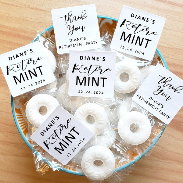 SET OF 60 - Retirement Gifts Retire Mint Life Savers Mints for women men coworker funny in bulk Personalized Party Favors Label Tag Stickers