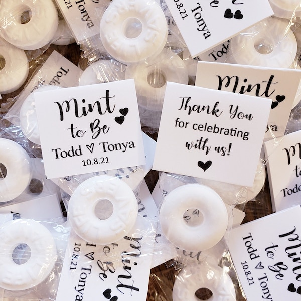 Mint To Be Wedding Favors for guests cheap in bulk Personalized Custom Party Labels Tags Stickers, Custom Wedding Mints, Elegant Cute Favors