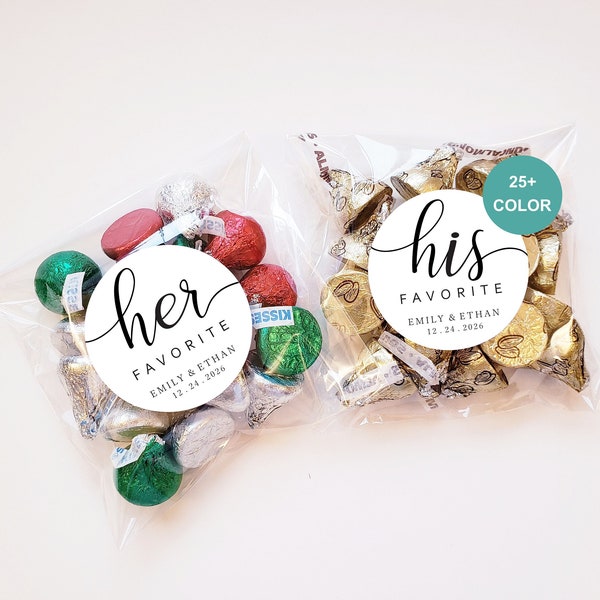 20 His Her Our Wedding Favors Stickers & Bags Personalized Customizable, His Her Our Favorite Sticker, His Her Favor Label, Wedding Candy