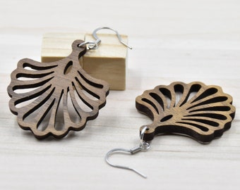 Palm tree earrings - walnut wood - Hypoallergenic stainless steel earring hooks