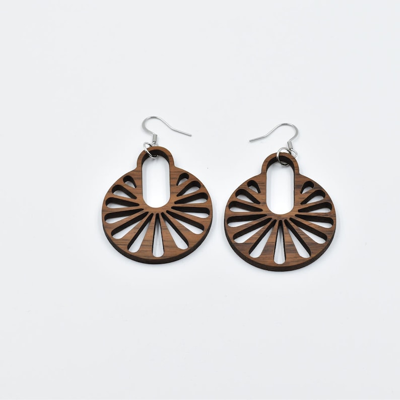 Ferris wheel earrings Hypoallergenic stainless steel earring hooks walnut wood