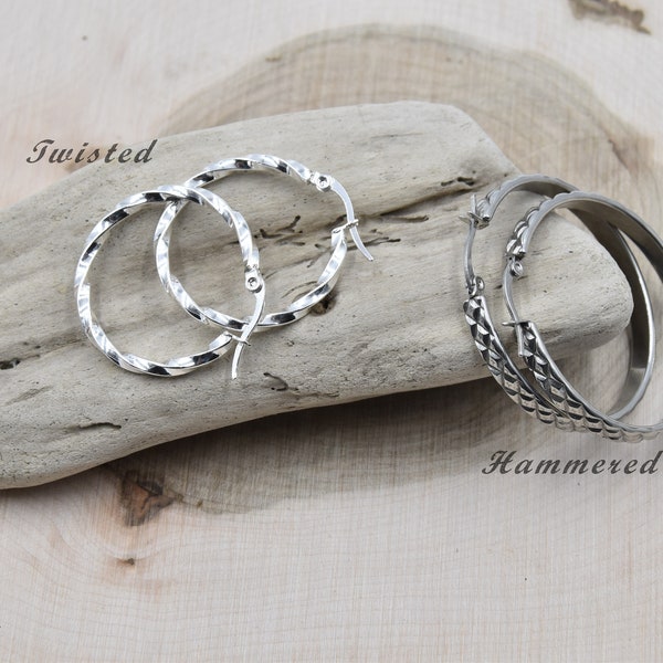 Trendy stainless steel hoop earrings - available in 2 models (hammered and twisted). Make your choice!