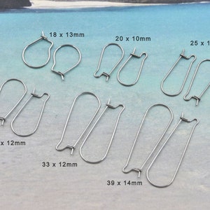 Peut inclure: Plusieurs crochets d'oreilles argentés de différentes tailles. L'image présente plusieurs paires de crochets, avec des mesures telles que 18 x 13mm, 20 x 10mm, 25 x 10mm, 25 x 12mm, 33 x 12mm et 39 x 14mm.