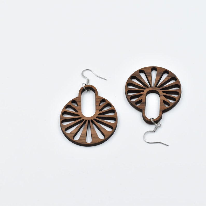 Ferris wheel earrings Hypoallergenic stainless steel earring hooks walnut wood