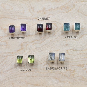 Rectangle Gemstone Stud Earrings (apatite, garnet, amethyst, labradorite and peridot) and 925 sterling silver framing.  Make your choice!