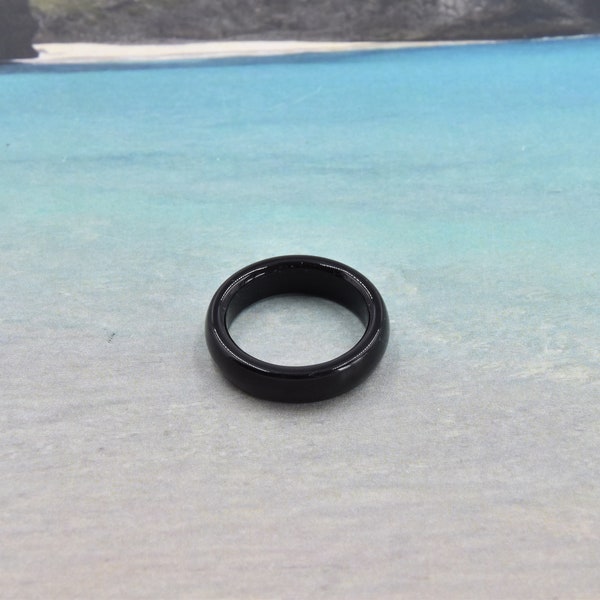 Smooth natural black Agate unisex ring