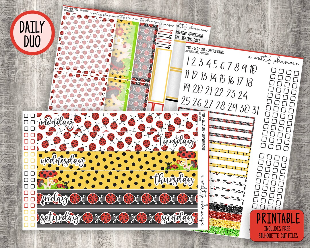 Daily Double Sticker PRINTABLE Daily Duo Weekly Sticker Kit ladybug - Etsy