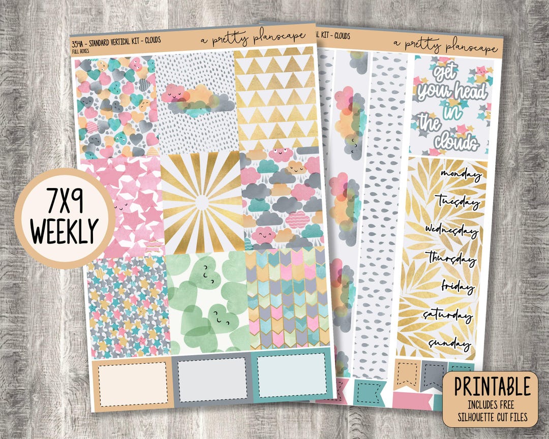 PRINTABLE Weekly Sticker Kit - "clouds" - Yellow - Gold - Blue - Green ...