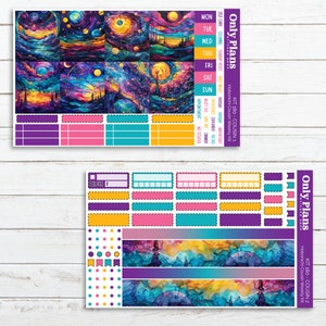 a colorful planner sticker with a space theme