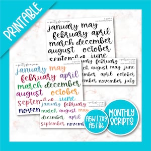 PRINTABLE Monthly Scripts - S-32 - S-33 - Silhouette Cut Files - Cricut - Planner Stickers