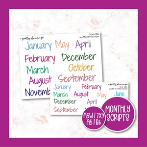 Colorful Monthly Scripts - S-36 - S-37 - Planner Stickers - Erin Condren - Happy Planner - Monthly Stickers