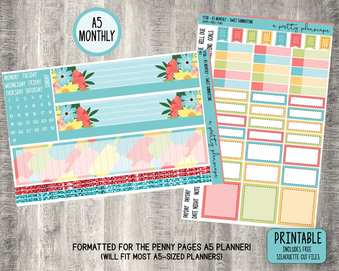 PRINTABLE A5 Monthly Sticker Kit A5 Planner sweet | Etsy