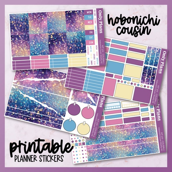 PRINTABLE Hobonichi Cousin Sticker Kit, Weekly Planner Stickers, Hobo Cousin Stickers, Glitter Stickers, Printable Cut Files, PNGs, Kit 172