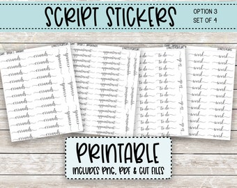 PRINTABLE Script Stickers - Work, Appointment, To Do, Errands Scripts - Planner Stickers - Kiss Cut Stickers - Option 3