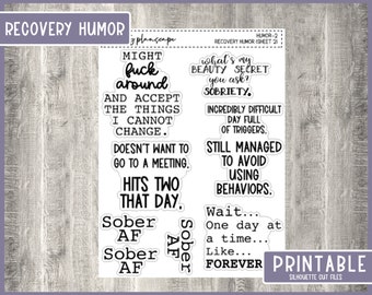 PRINTABLE Recovery Humor Quote Stickers - Sobriety Humor - Recovery Quotes - Planner Stickers - Kiss Cut Stickers - Sheet 2