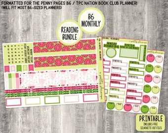 PRINTABLE B6 Monthly Reading Bundle Sticker Kit - "Melondramatic" - Pink - Green - Summer - Watermelon - Any Month - Book Club - Cut Files
