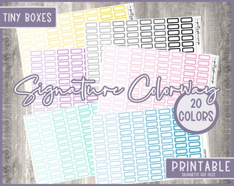 PRINTABLE Signature Colorway, SCW-003, Tiny Boxes, Planner Stickers, Functional Stickers, Multi Color, 20 Colors