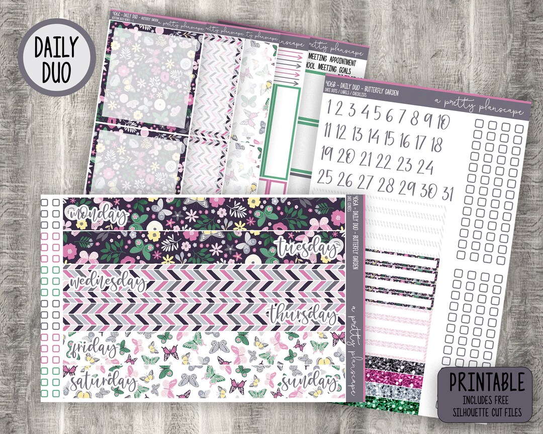 PRINTABLE Daily Duo Weekly Sticker Kit may Flowers Spring Green Blue ...