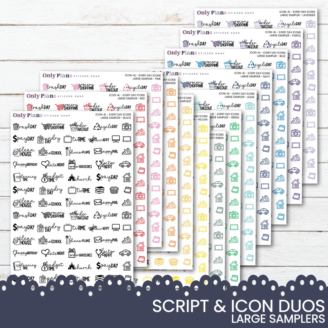 Everyday Script & Icon Duos - Choose Your Color - Planner Icons ...