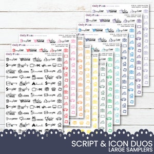 Everyday Script & Icon Duos - Choose Your Color - Planner Icons - Planner Scripts - Large Samplers