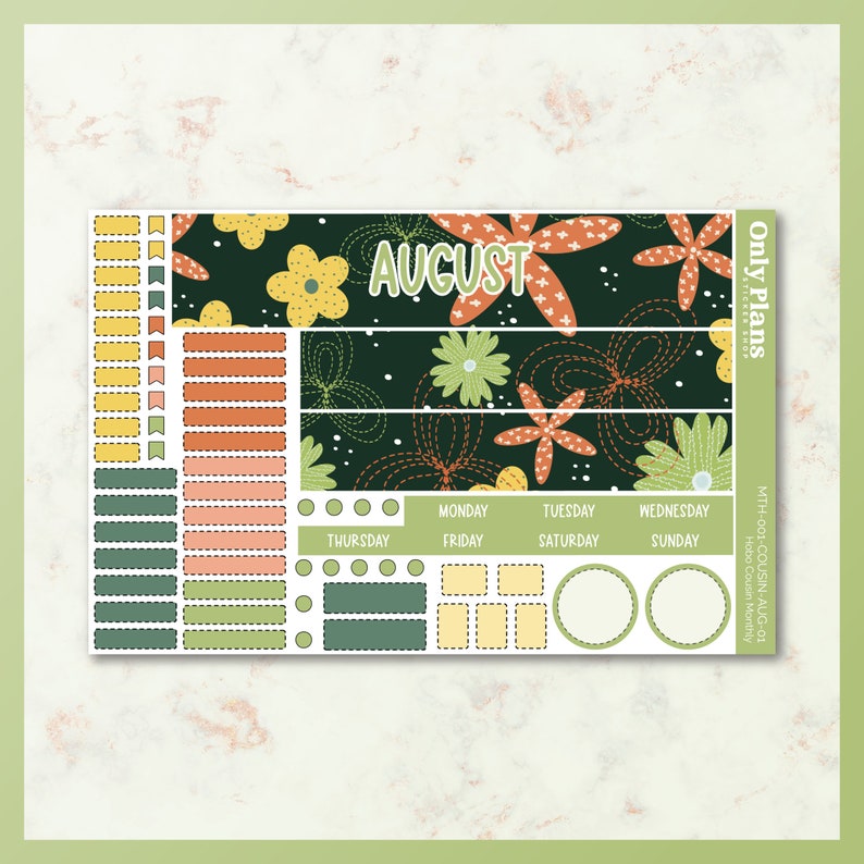 PRINTABLE Hobonichi Cousin Sticker Kit, August Monthly Hobonichi Cousin ...