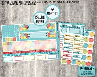 PRINTABLE B6 Monthly Reading Bundle Sticker Kit - "Sweet Summertime" - Summer - Any Month - Book Club - Cut Files