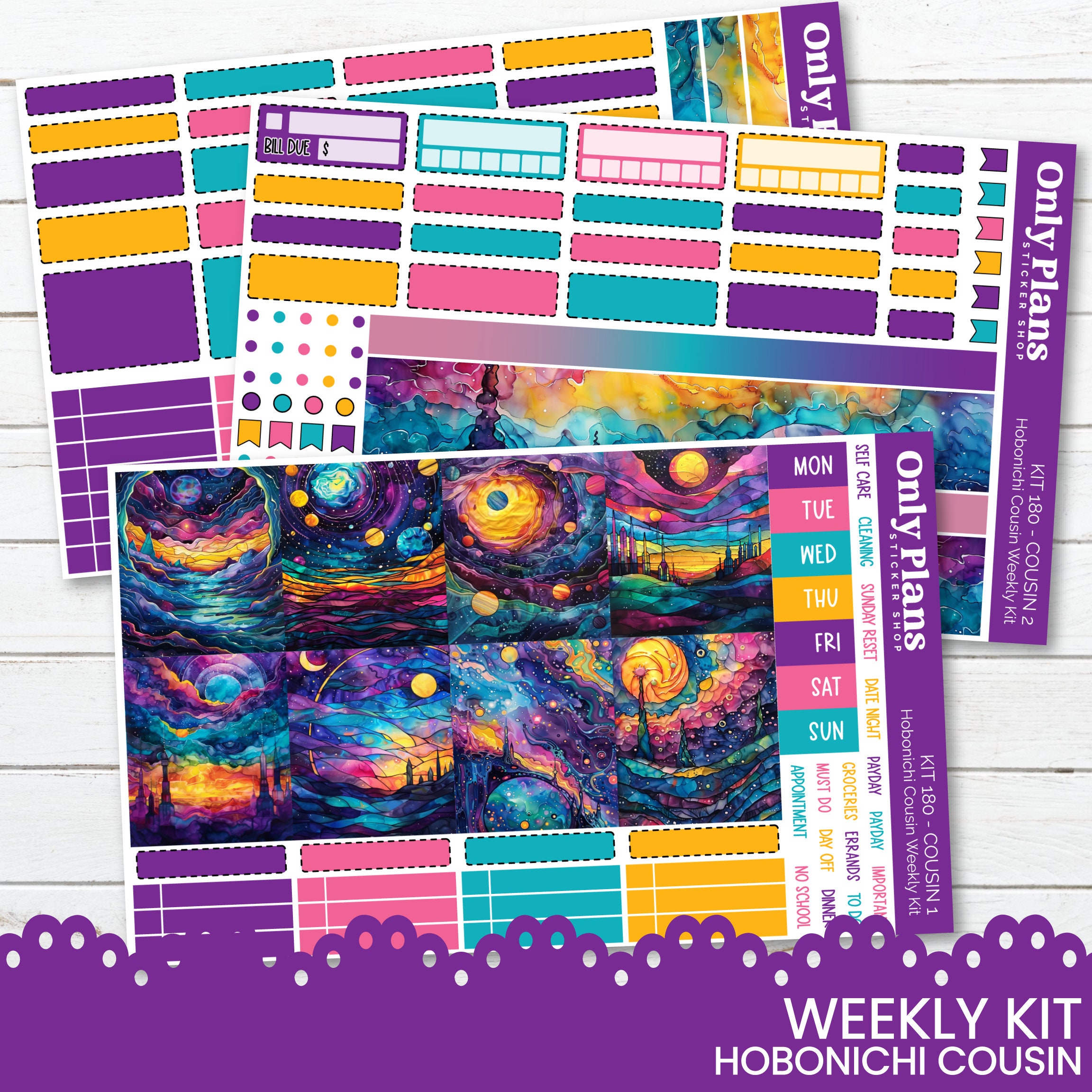 Weekly Sticker Kit 180 - Hobonichi Cousin - Weekly Planner Stickers Hobonichi Cousin Stickers - KIT180 "Stained Glass Galaxy"