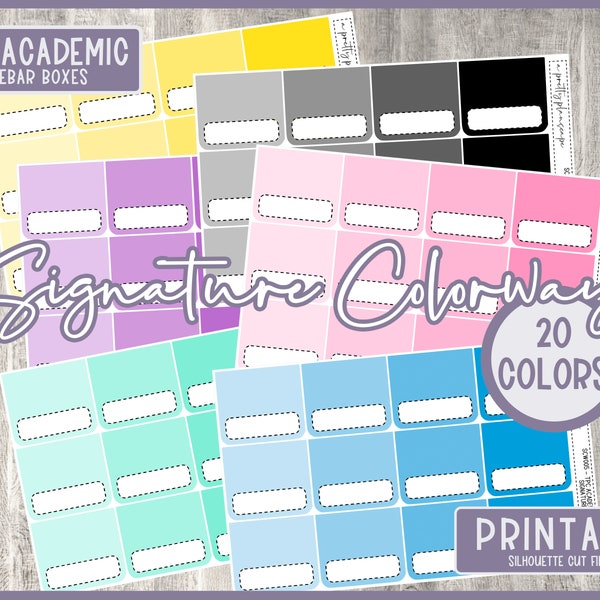 PRINTABLE Signature Colorway, SCW005, Academic Academic Planner Sidebar Boxes, Planner Stickers, Functional, Multi Color, 20 Colors
