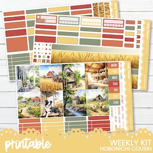 PRINTABLE Weekly Sticker Kit 190 - Hobonichi Cousin - Hobo Cousin Stickers Cut Files PNG - KIT190 "Country Life"