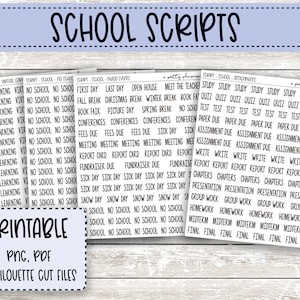 PRINTABLE School Script Stickers - School Scripts - Foil Ready - Planner Stickers - Kiss Cut Stickers - No School - Events - Assignments