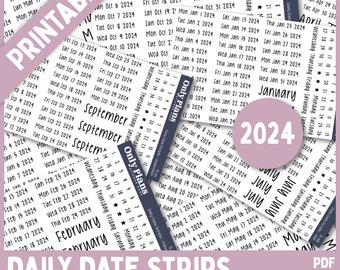 PRINTABLE 2024 Daily Date Script Stickers - Jan-Dec 2024