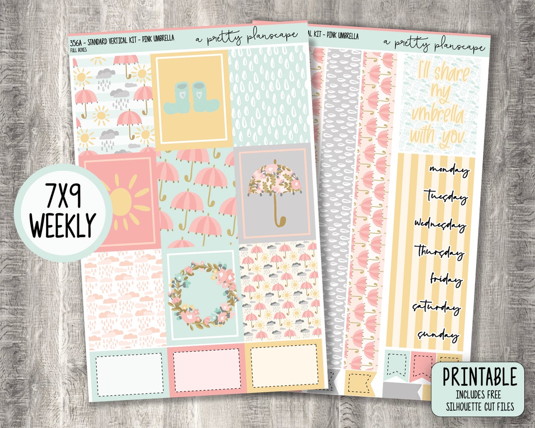 PRINTABLE Weekly Sticker Kit - "pink Umbrella" - Spring - Rain - Clouds ...