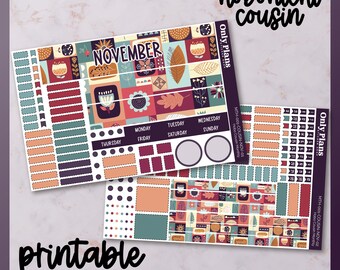 PRINTABLE Hobonichi Cousin Sticker Kit, November Monthly Hobonichi Cousin Stickers, Hobo Cousin Monthly, Printable Cut Files, PNGs, MTH-001