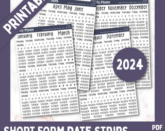 PRINTABLE Abbreviated 2024 Daily Date Script Stickers - Jan-Dec 2024