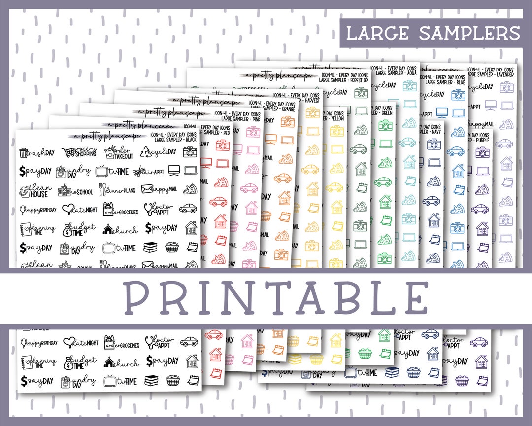 PRINTABLE Everyday Script &amp; Icon Duos - All Colors - Planner Icons ...