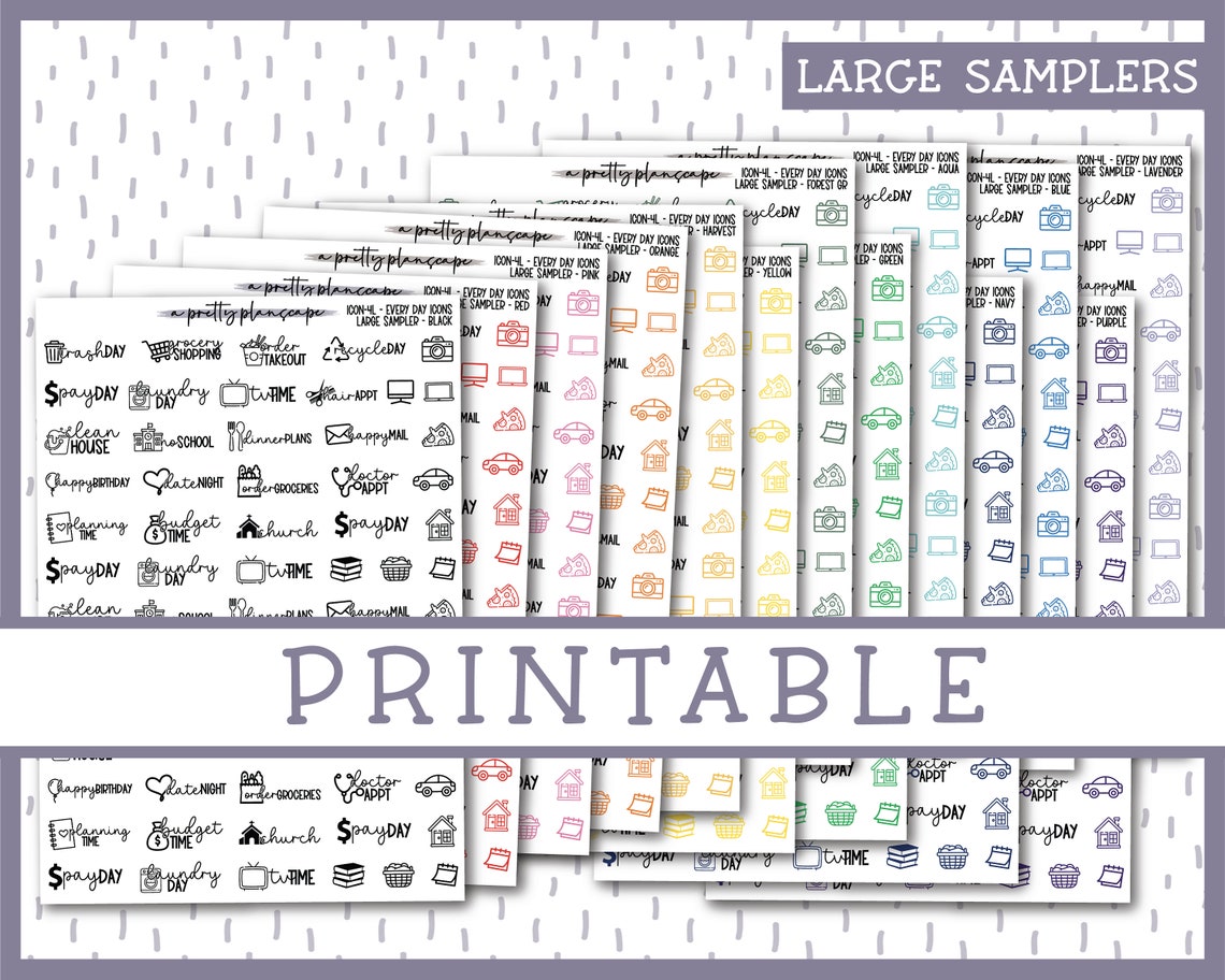 PRINTABLE Everyday Script & Icon Duos All Colors Planner - Etsy