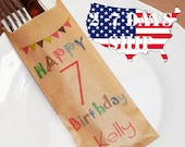 Personalized Happy Birthday Silverware Holder Bags, Custom Name Utensil Holders For Birhday or Barbeque Party, Shower Favor Bag