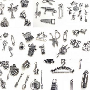 versch. Anhänger - Set mix silber für Charms Anhänger Ketten Füllung Adventskalender antik tibetisch groß klein Kind Schmuck DIY basteln