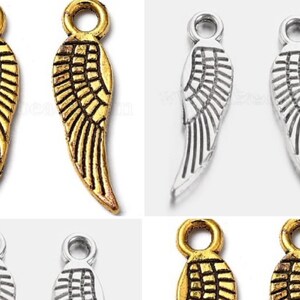 Metal Pendant Wings Silver Gold Angel Wings Pendants on Both Sides Angel DIY Craft Jewelry Bracelet Chain Make Yourself Charm