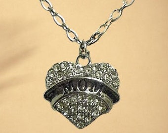 Necklace Mother's Day pendant MOM heart mom love love silver rhinestone gift handmade best thank you mom necklace pendant jewelry handmade