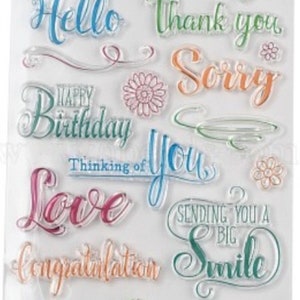 Silikonstempel Clear Stamp Geburtstag Sprüche Wörter Thank you Love Smile Sorry Stempelvorlage Hello Happy Birthday Scrapbooking DIY