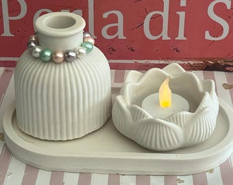 3-piece silicone set: Lotus flower mold + tray + vase. DIY offer: storage bowl, silicone Christmas decoration, candle mold.