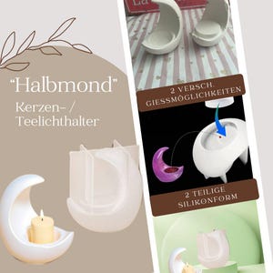 2tlg. Silikonform Kerzenständer Mond Teelicht Halbmond Raysin Beton gießen Gießform Silikon Tischdeko Deko Set gebogen einzigartig Schale