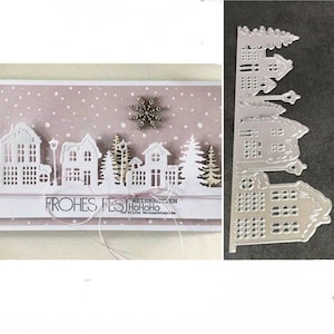 Prägeschablone Skyline Häuser Dorf Landschaft Stanzschablone Stanzvorlage Scrapbooking Karten Prägevorlage Cutting Dies Malvorlage Kind