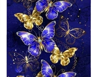 Diamond Painting DIY-Set Bild gold Schmetterling lila 5D Steinchen kleben Diamant Malerei komplett Mosaik nach Zahlen 20x30 kreatives Hobby