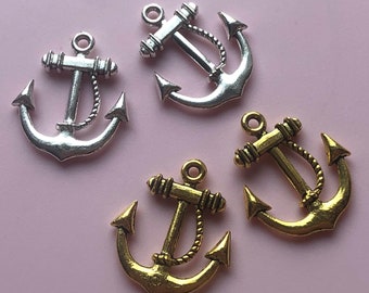 Anhänger Anker silber gold für Charms Anhänger Ketten antik tibetisch Schmuck DIY basteln Deko Kartengestaltung maritim Reise Schiff Pirat