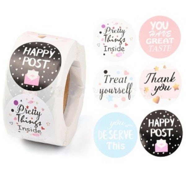 große Aufkleber rund "Happy Post "Thank you "Treat yourself" für Kunden Versand Quittungen Rechnungen Etikett Geschäft Kleingewerbe Sticker