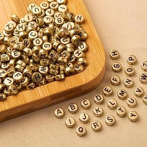 Buchstabenperlen gold mix flach rund SaWi Buchstaben A-Z deutsches Alphabet für Namensketten Schmuck DIY basteln Kinder Wort Name Armband